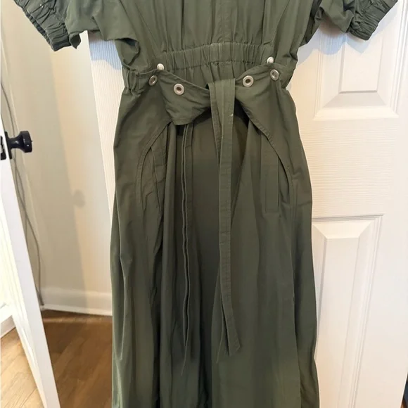 3.1 Phillip Lim Gathered Short Sleeve Midi V-Neck Utility Dress Green Size 2 - Picture 3 of 7
